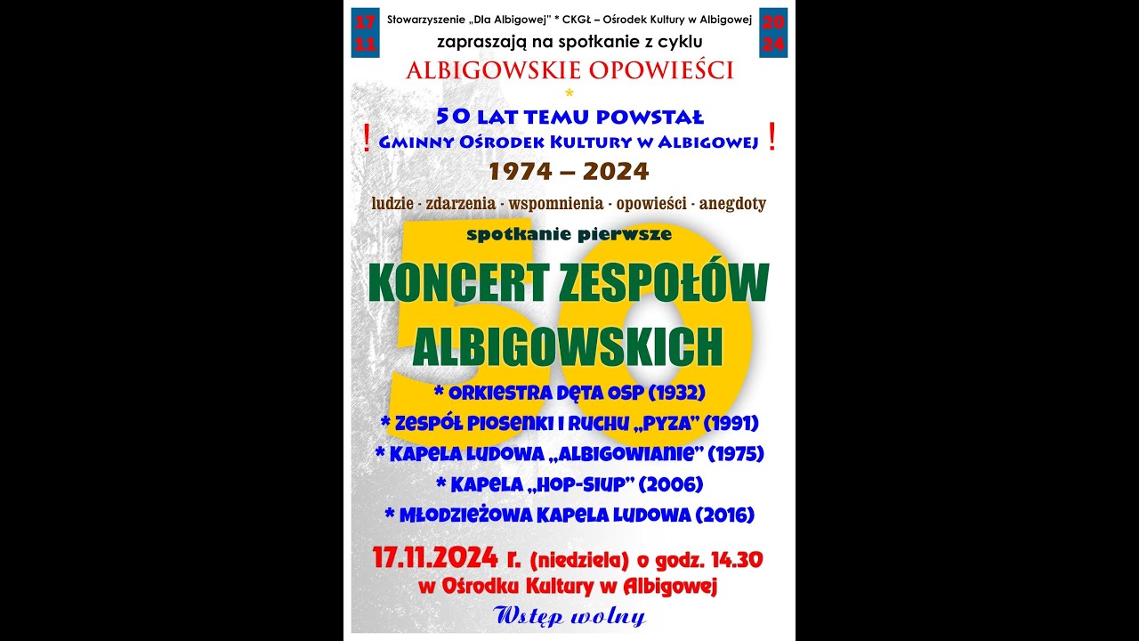 Koncert z okazji 50-lecia powstania Gminnego Ośrodka Kultury w Albigowej – 17.11.2024 r.