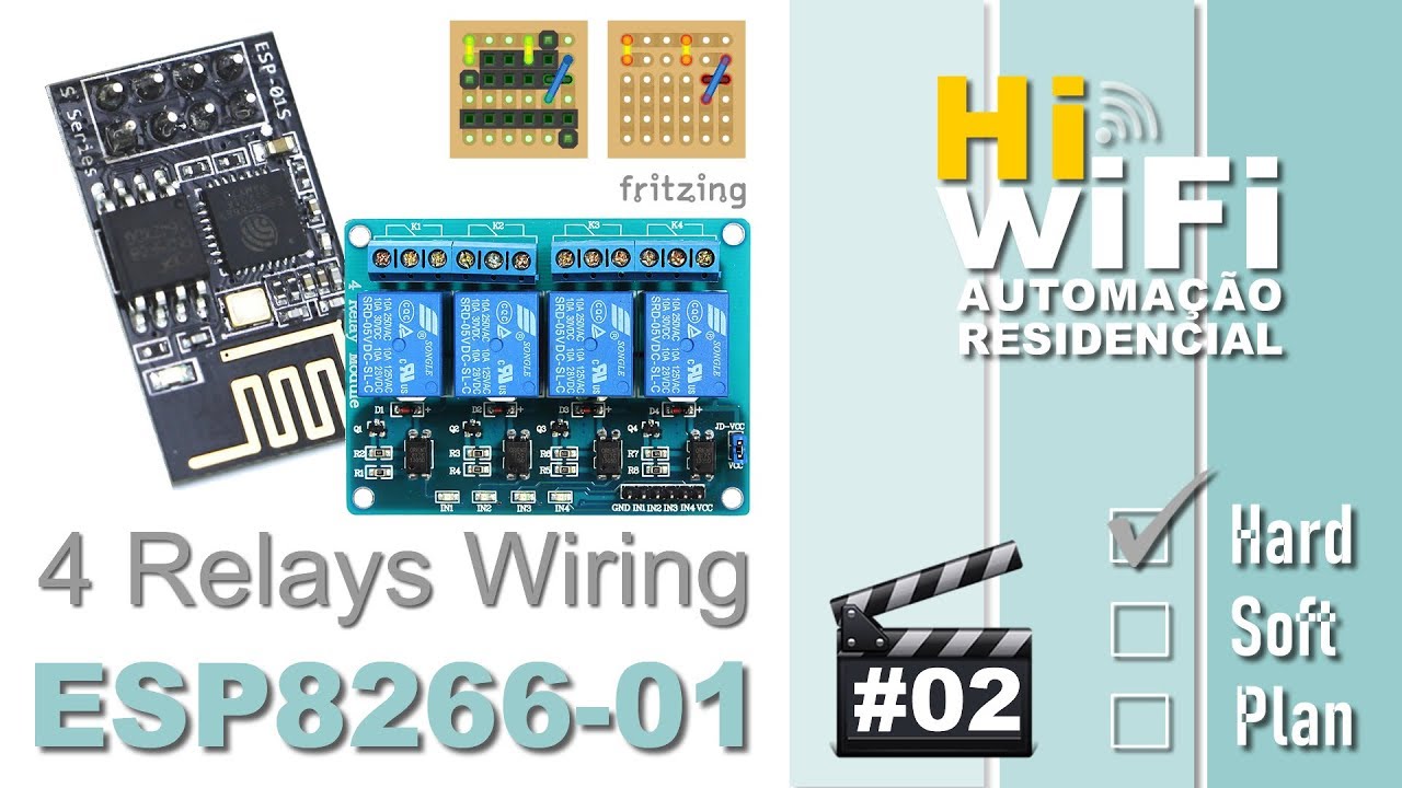 ESP8266-01 & 4 Relês Wiring - Placa conecta ESP-01 e módulo de 4 relês - Automação Residencial 02
