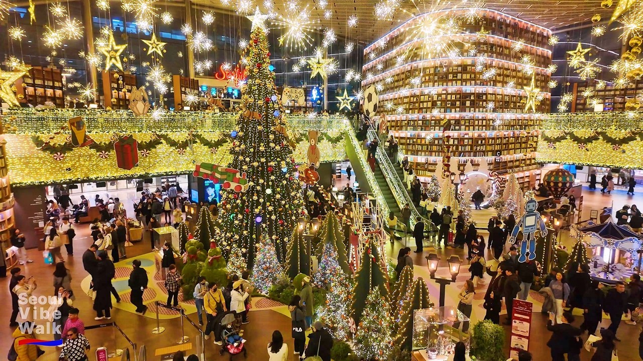 Golden Christmas at Starfield Library 🎄✨삼성, 코엑스 별마당도서관 | COEX Samseong-dong Walking Tour [4K HDR]
