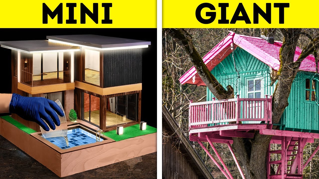MINI HOUSE VS. GIANT HOUSE || Fantastic DIY Crafts From Wood, Hot Glue And Epoxy Resin