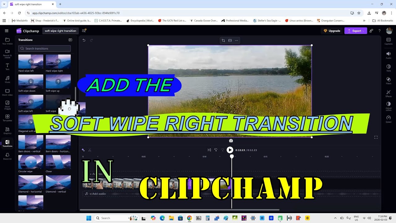 Add the soft wipe right transition in Clipchamp