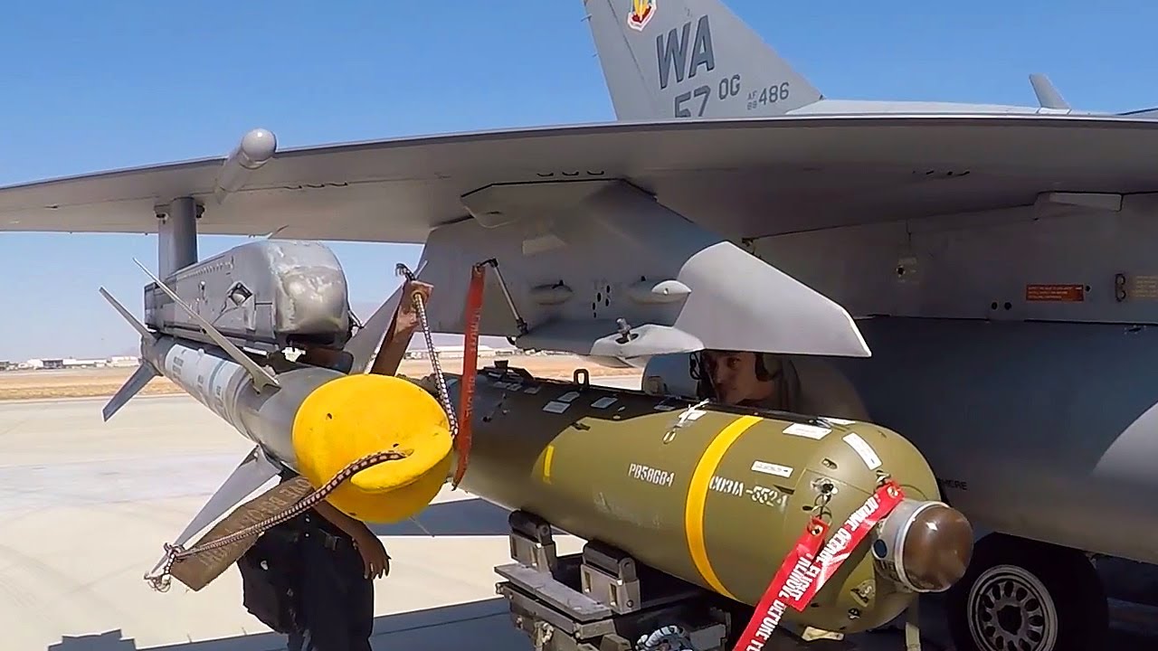 F-16 GROUND ATTACK WEAPONS | F-16 Fighter Loaded With JDAM's and CBU-105 Cluster Bombs at Nellis AFB
