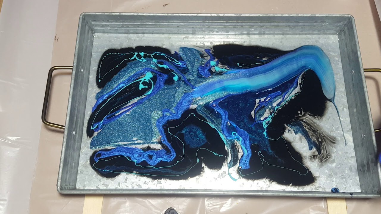 Resin Pour in a Galvanized Metal Serving Tray