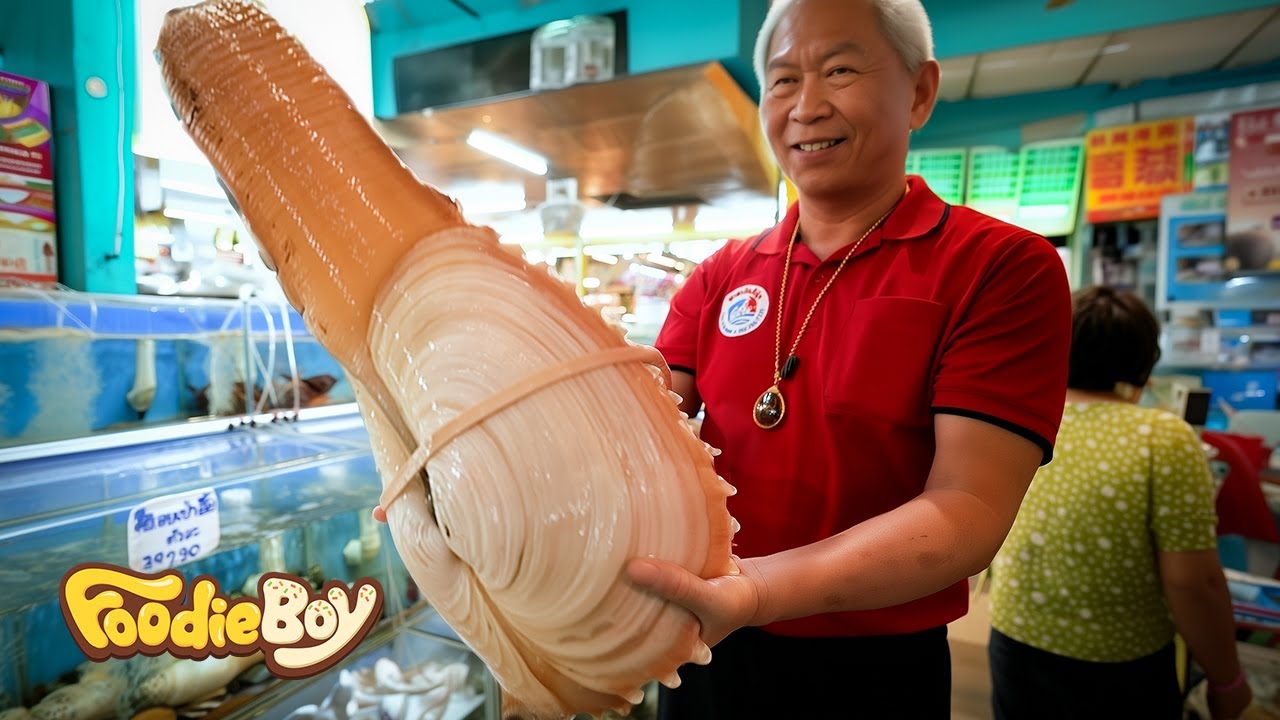 Must Eat in Bangkok! Fresh Seafood Market | Elephant Shell, Tiger Shrimp,  Grouper Fish