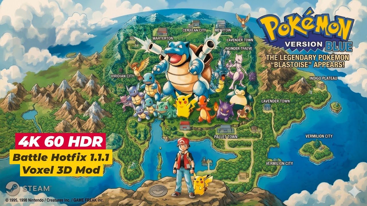 Pokemon Red & Blue | 4K HDR | 60FPS | Voxel Mod Battle Hotfix 1.1.1 | PC Port 0.1.34