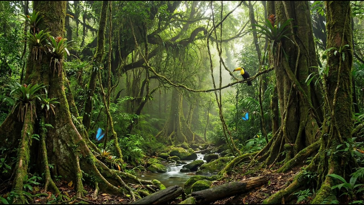 Deep Sleep Music 528Hz 🌿 Rainforest Binaural | Alpha → Theta Meditation (1 Hour)