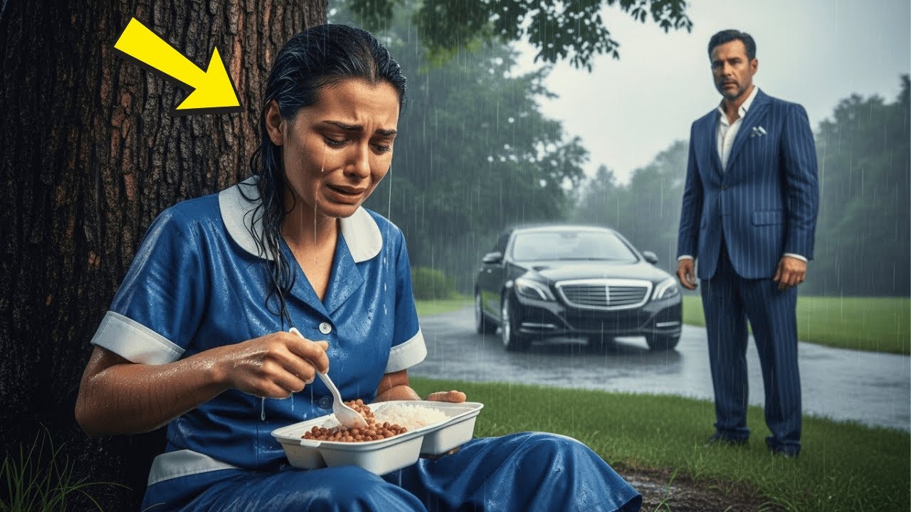 Miljonair ziet zijn dienstmeid eten in de regen — wat hij ontdekt breekt zijn hart.