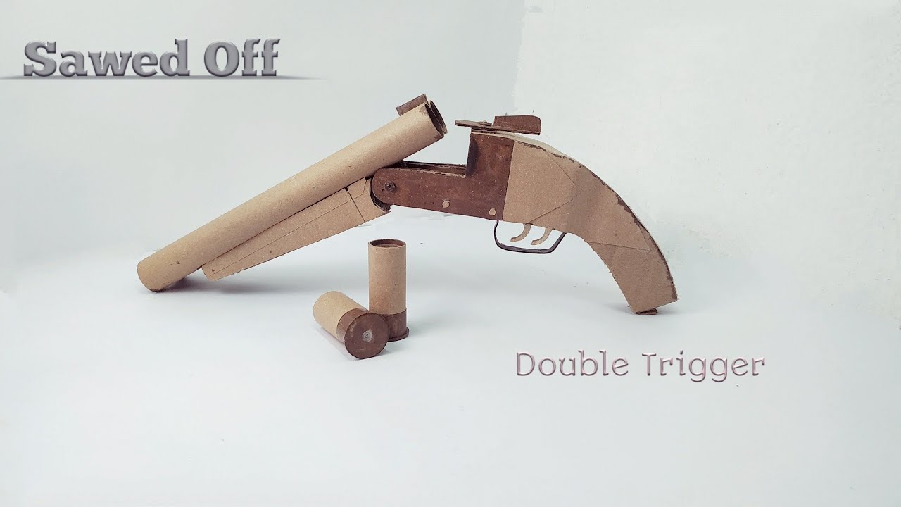 Making sawed off gun|form cardboard|that shoot