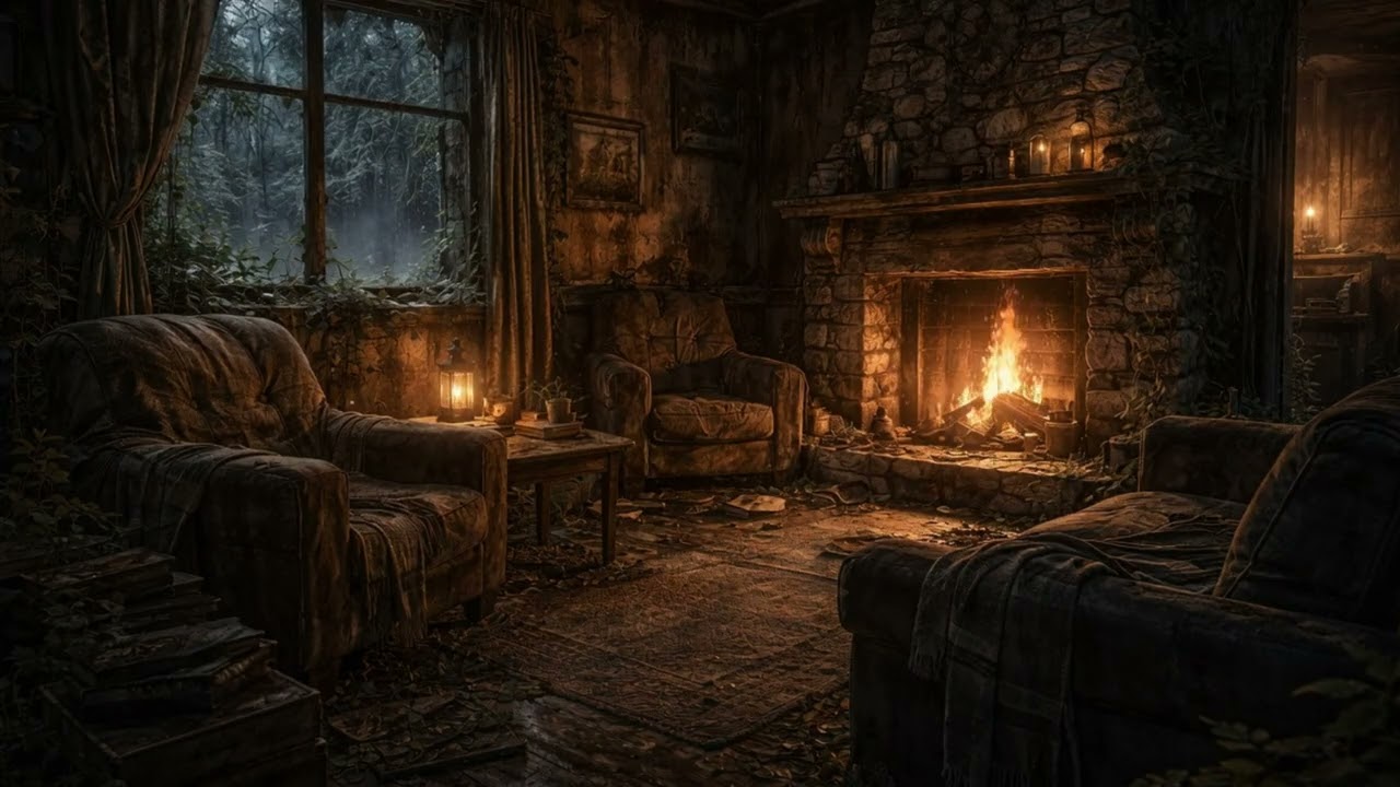 Apocalypse Living Room Fireplace 🔥 10Hour Ambient Sounds