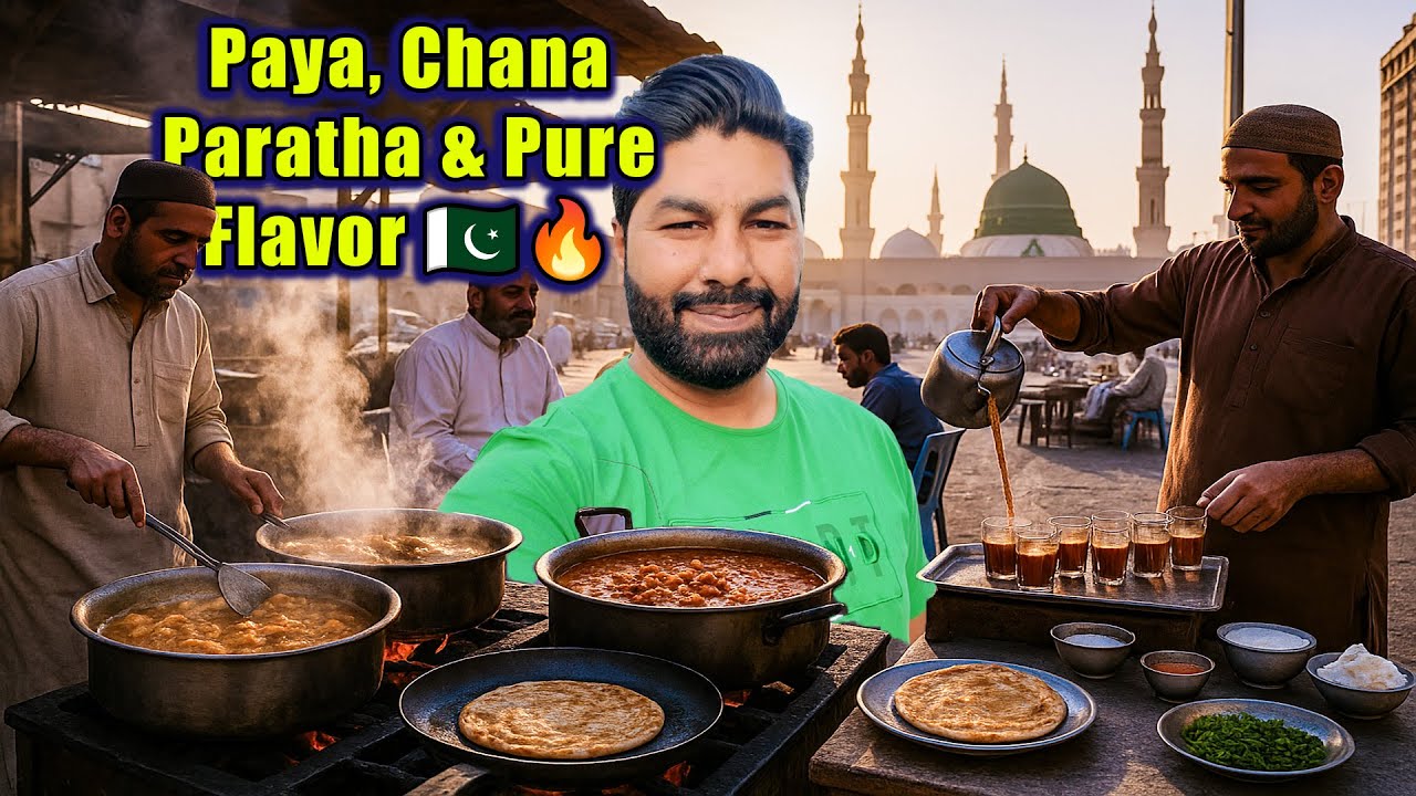 Desi Nashta Near Masjid Nabawi 🍽️ | Paya, Chana, Paratha & Pure Flavor 🇵🇰🔥