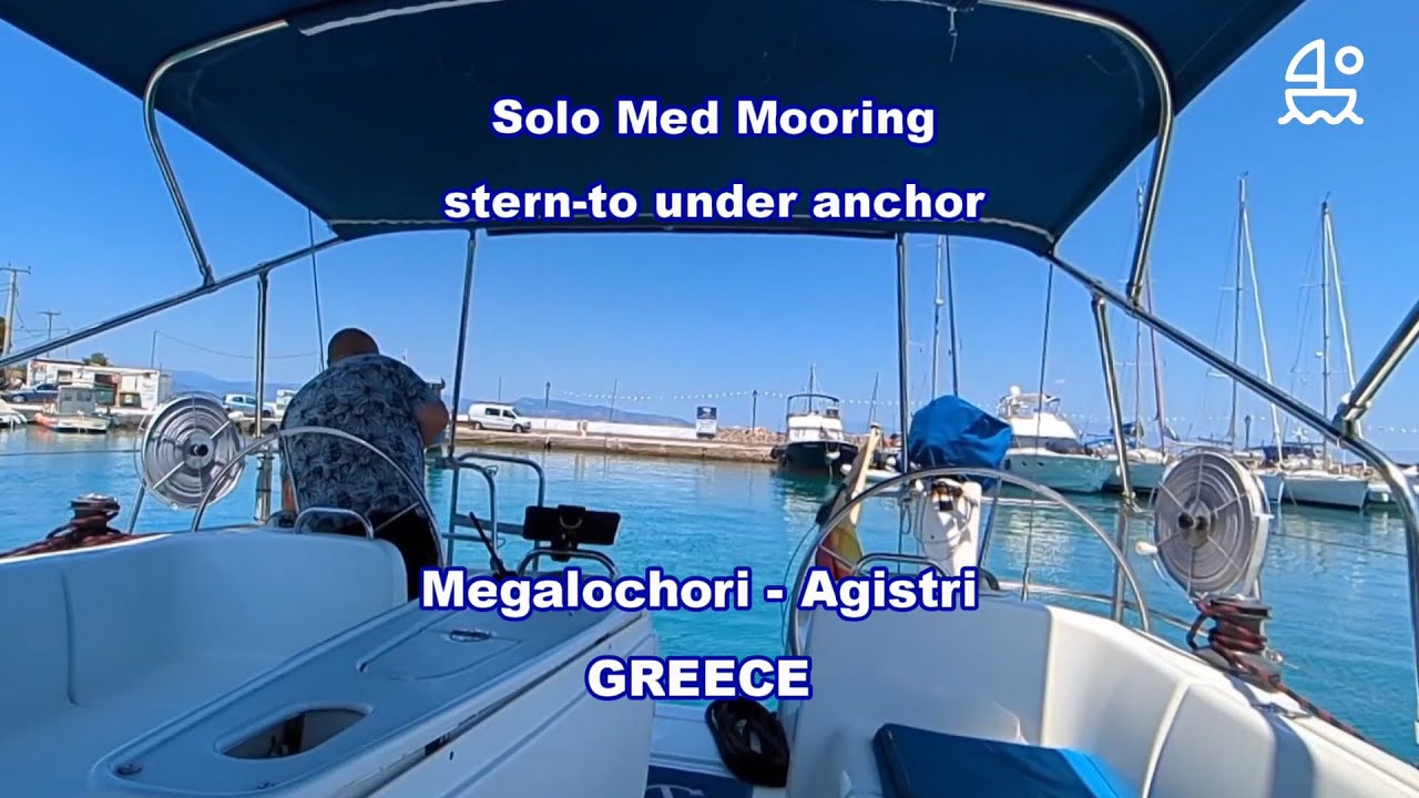 Solo Med Mooring stern-to under anchor in Greece