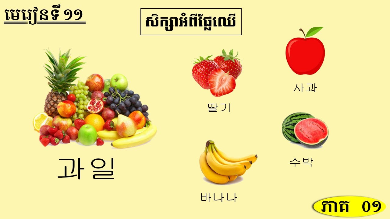 រៀនភាសាកូរ៉េ ភាគ០១ | មេរៀនទី ១១ : ឈ្មោះផ្លែឈើ | Learn Korean @hancam