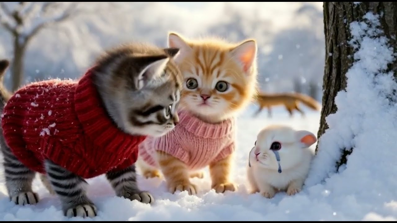 Lost Baby Bunny Saved by Kittens in a Snowy Park 🐰❄️ (Emotional Rescue Story)