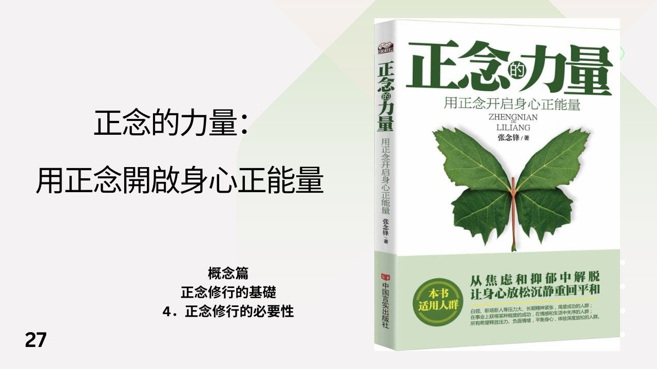 27. (概念篇 - 正念修行的基礎) 4．正念修行的必要性  【正念的力量：用正念開啟身心正能量】  #聽書 #正念#正能量#潛意識