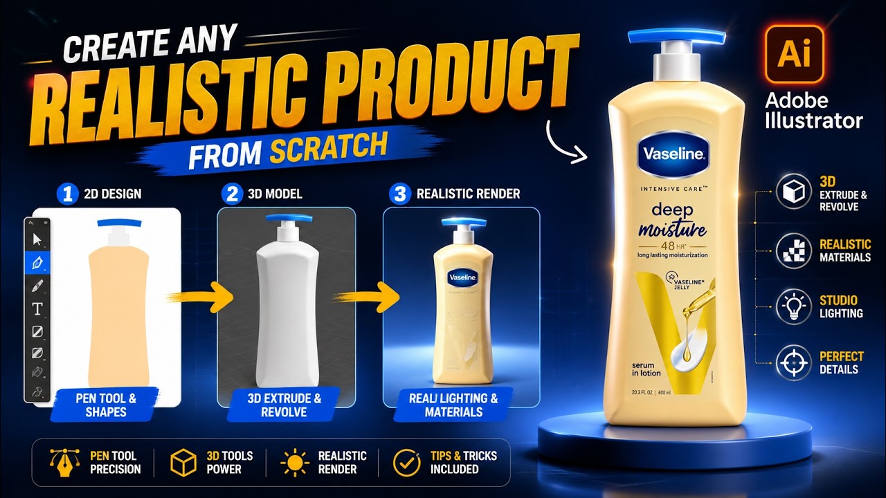 Create a 3D Vaseline Model Mockup in Adobe Illustrator – Step-by-Step Tutorial in Hindi