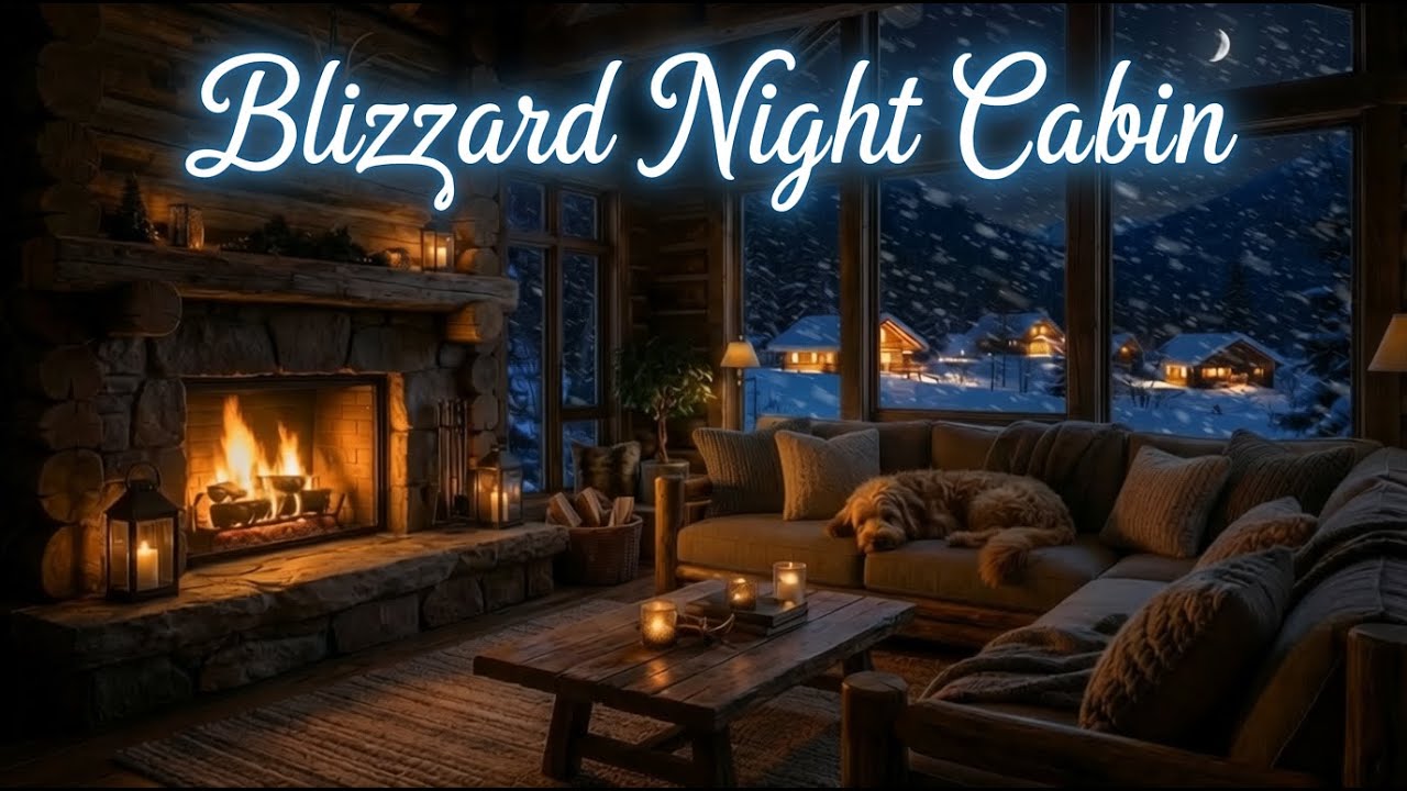 Blizzard Night Cabin ❄️ Heavy Snowfall Outside & Cozy Fireplace Ambience for Sleep