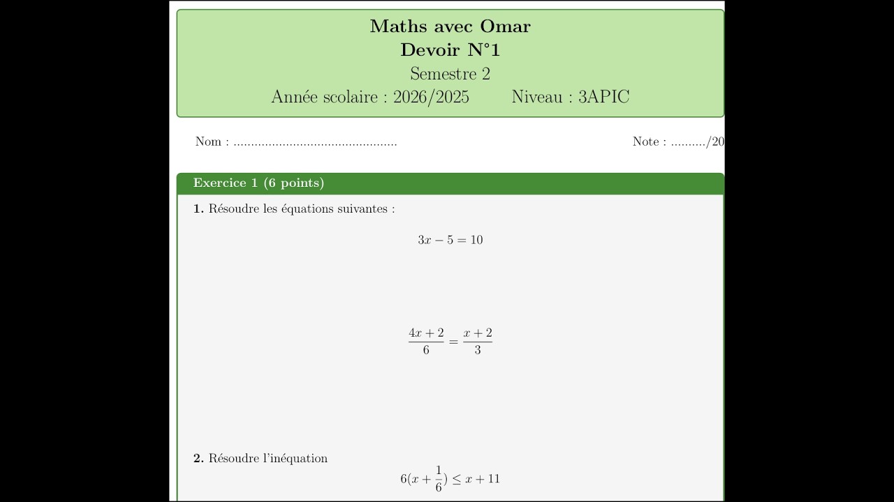 Devoir N1 de MATH 3ACفرض محروس رقم 1 الدورة الثانية