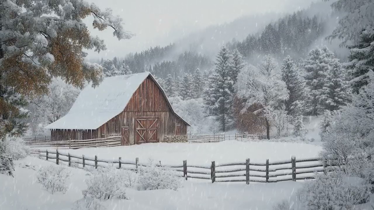 A Little House Standing Still as Snow Continues Into the Winter Morning Hours