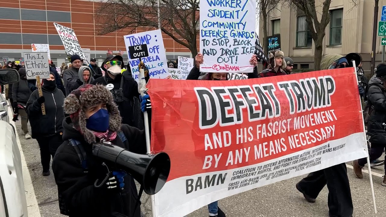 Over 100 protesters march toward MotorCity Casino ahead of Trump's Detroit visit