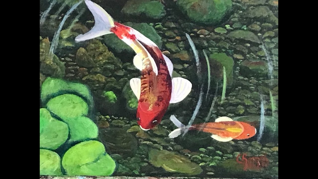 PINTANDO PECES KOI  ACRILICO