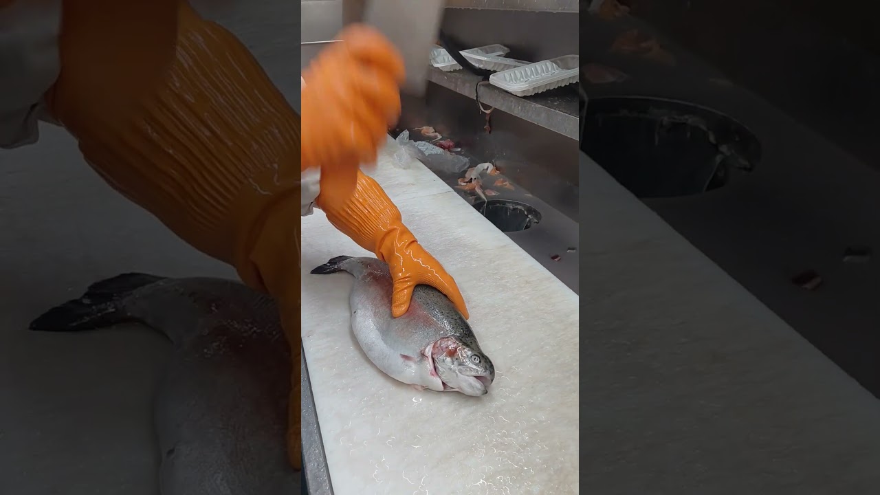 #Steelhead Salmon #Steak 🐬 Whole Salmon Steak &  Cut the Head in Half 👍💦💥