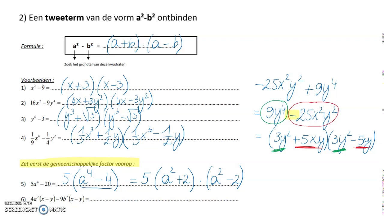 Ontbinden in factoren: tweeterm van de vorm a²-b²