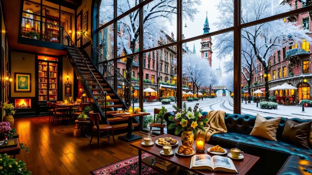 Smooth Jazz Piano Music 🔥 Warm Fireplace Ambience & Cozy Wintet Coffee Shop Vibes for Study, Relax