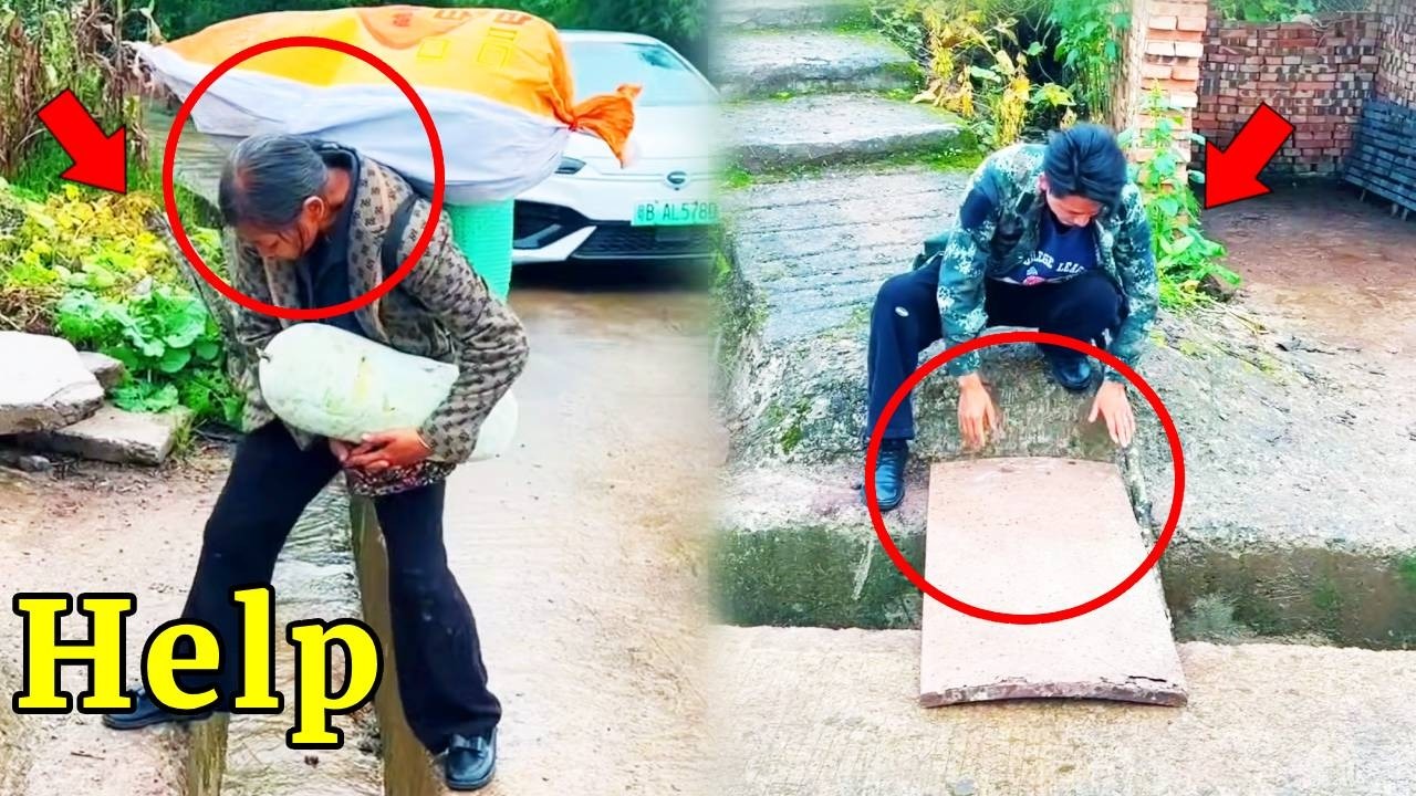Two kind-hearted people helped a elderly man who had fallen into deep pit while carrying heavy loads