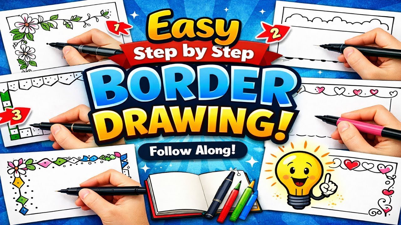 How to Draw Flower Corner Border Image 🌸 | Easy Step by Step Border Drawing Tutorial
