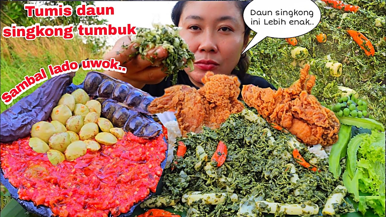 RESEP TIKTOK TAK PERNA GAGAL 🤤TUMIS DAUN SINGKONG TUMBUK + SAMBAL LADO UWOK .
