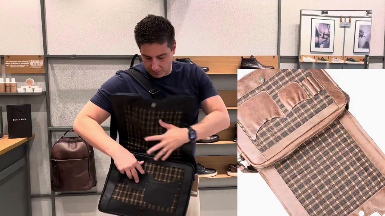 Mochila, bolsa e necessaires em couro Democrata Calçados.