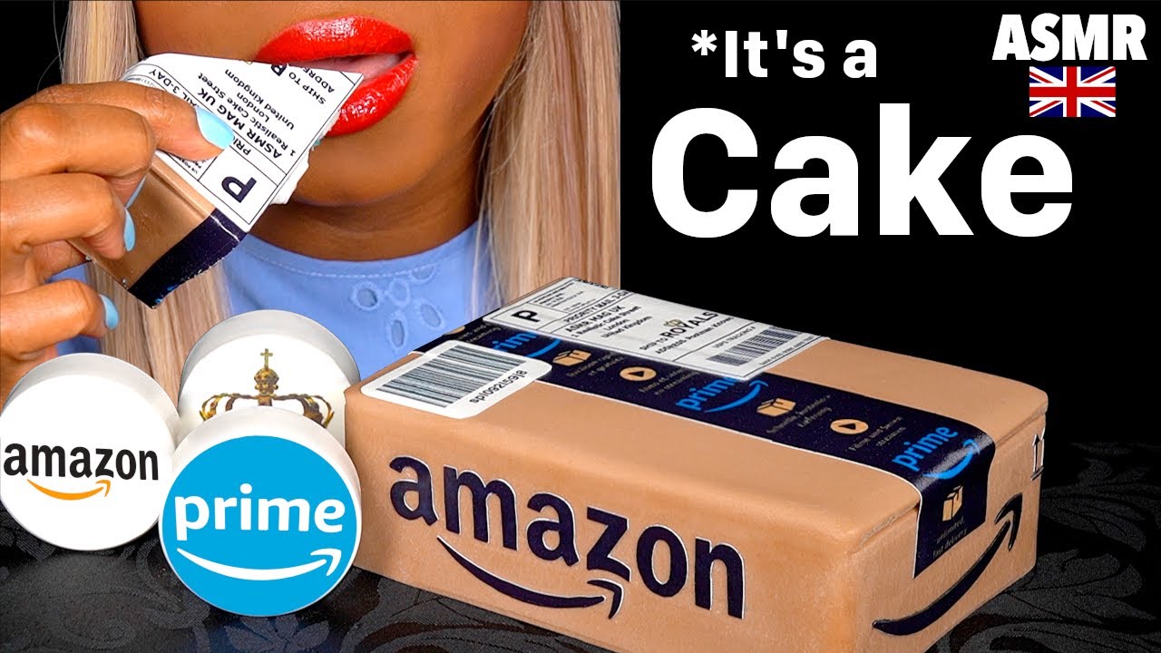 ASMR EATING REALISTIC CAKE AMAZON PRIME BOX, IT'S ALL CAKE, EDIBLE PRANK, CAKE CUTTING, MUKBANG 먹방