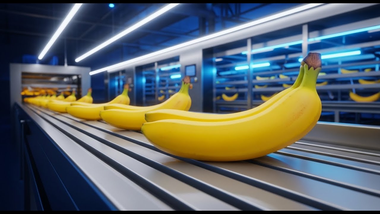 inside a modern factory the full production of dried bananas