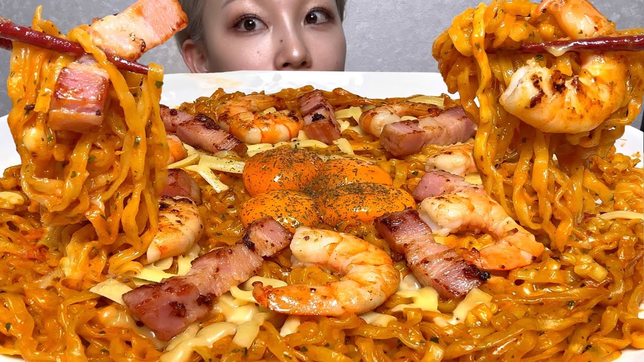 【激辛カルボナーララーメン🍜】ASMR 日本語字幕