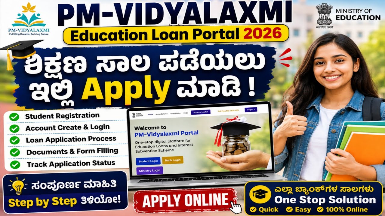 PM Vidyalaxmi Education Loan 2026 | UG/PG/Professional Courses Students Apply Online|Complete A-Z