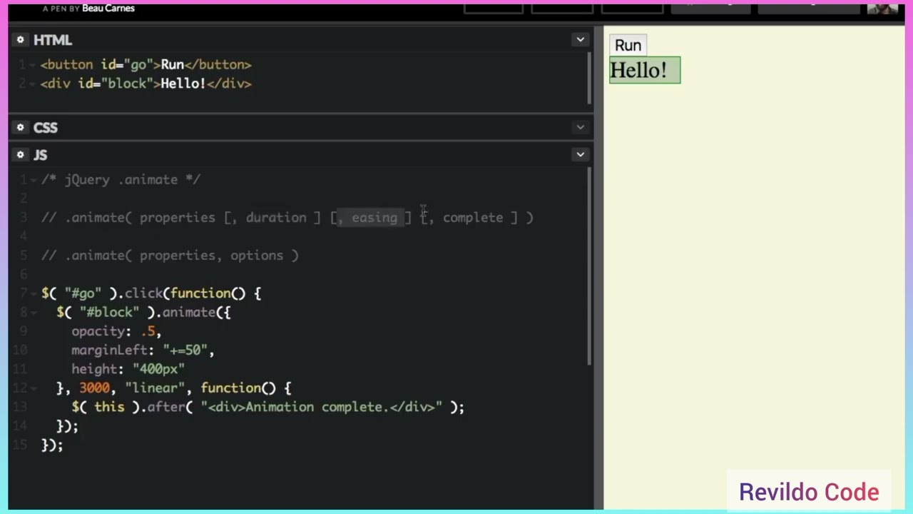 Animate in Jquery | Jquery and ajax course | Full tutorial for beginners | #revildo_code
