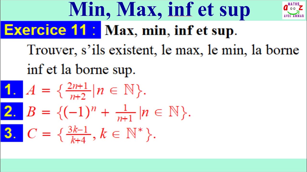 Exercice corrigé. Min, Max, borne et inf et borne sup