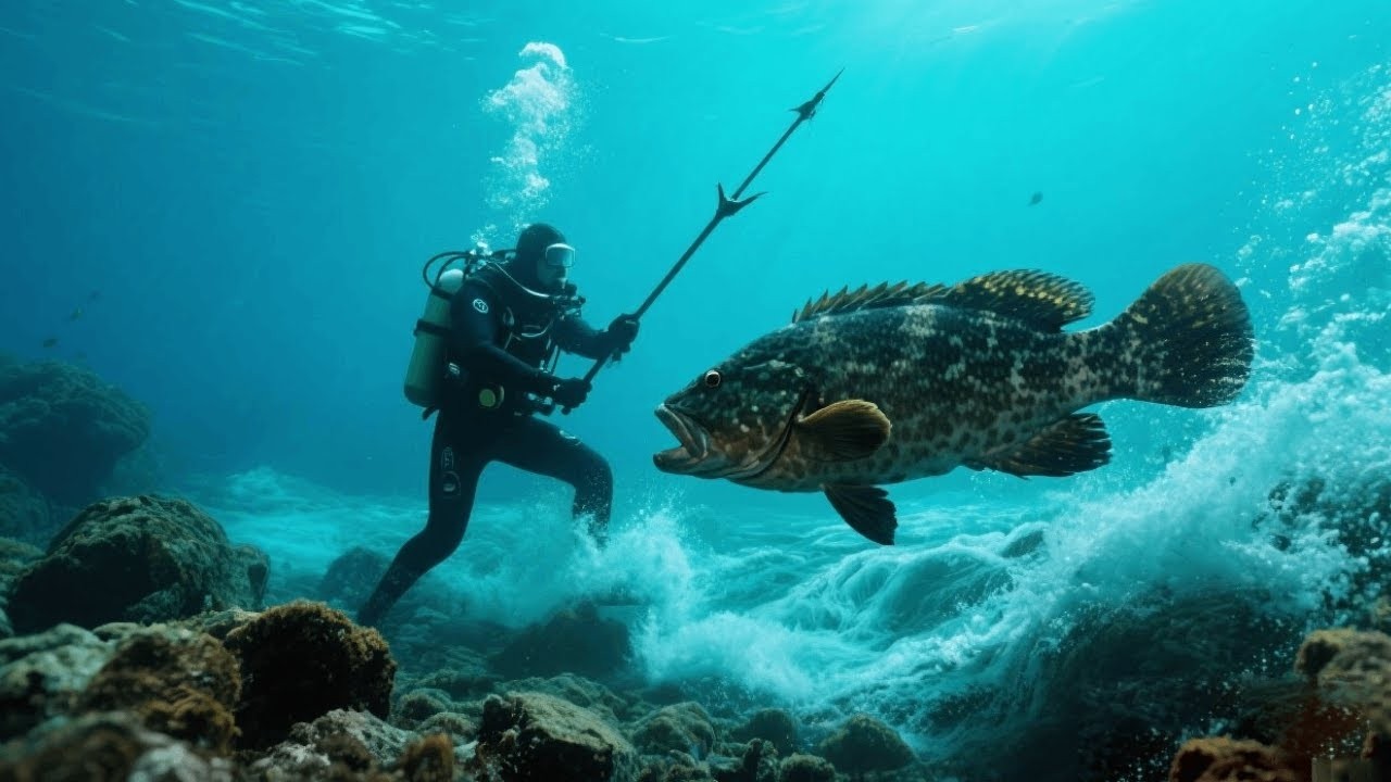 海底激戰！阿鋒突然遭遇巨大石斑魚，鏖戰數十回合終於将其拿下！ 【探海漁人】