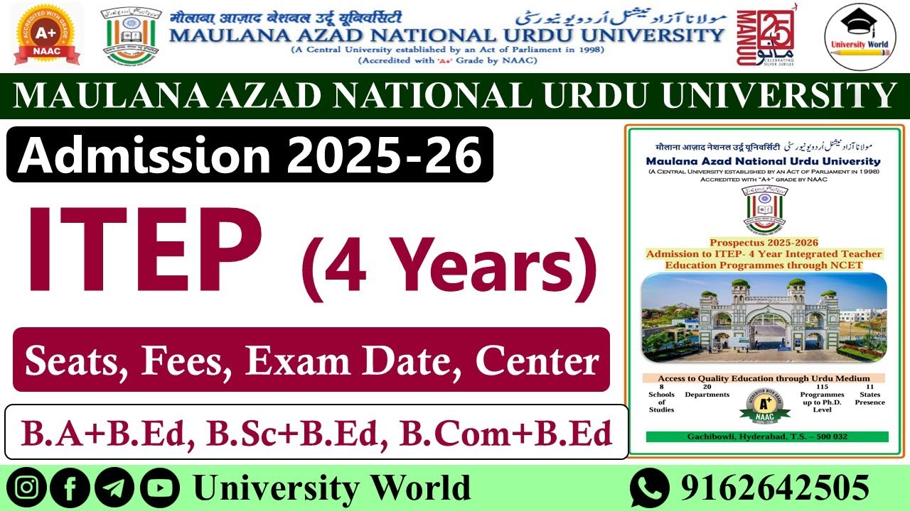 Manuu ITEP 4 Years Courses 2025 | B.A+B.Ed, B.Sc+B.Ed, B.Com+B.Ed | @University World