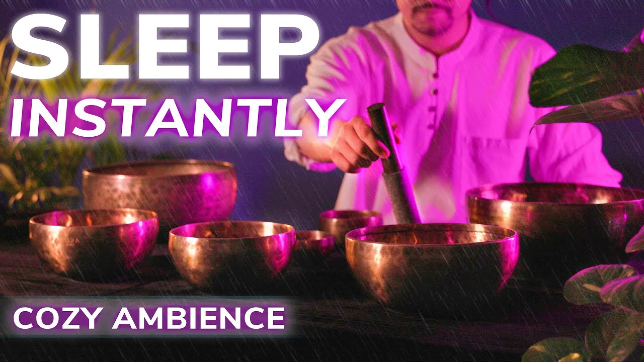 Forest Rain SLEEP SOUND BATH Experience | 3 Hours Tibetan Singing Bowls | Rain On Forest Leaves