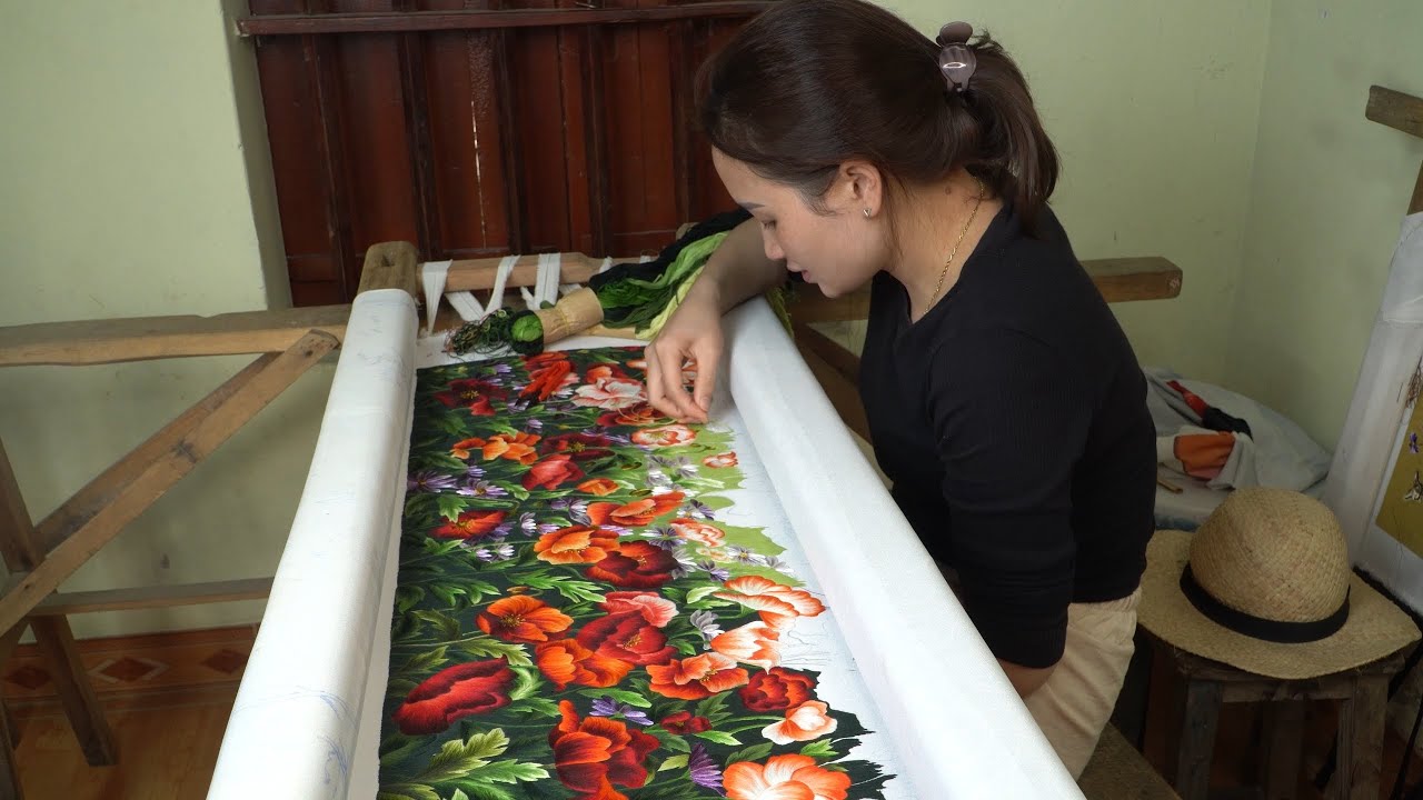 Step by Step, 2 Months to Complete this Large Embroidery - Colorful Flowers Field Embroidery