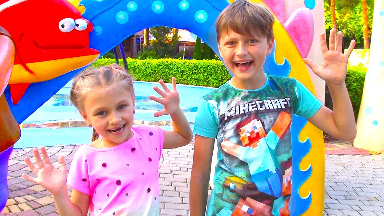 Family amusement park with slides and amusements
