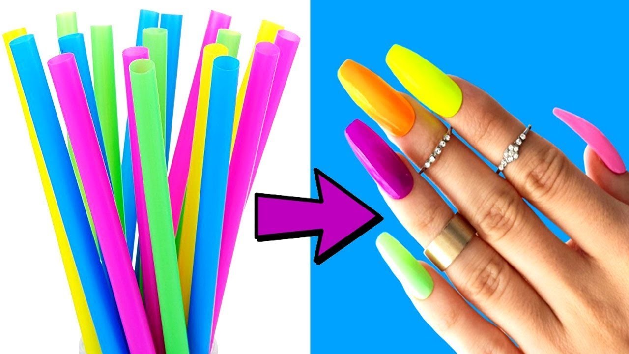 Bricolage: COMMENT FAIRE DES FAUX ONGLES À PARTIR DE PAILLE # 2 - Méthode forte - 5 minutes de DIY