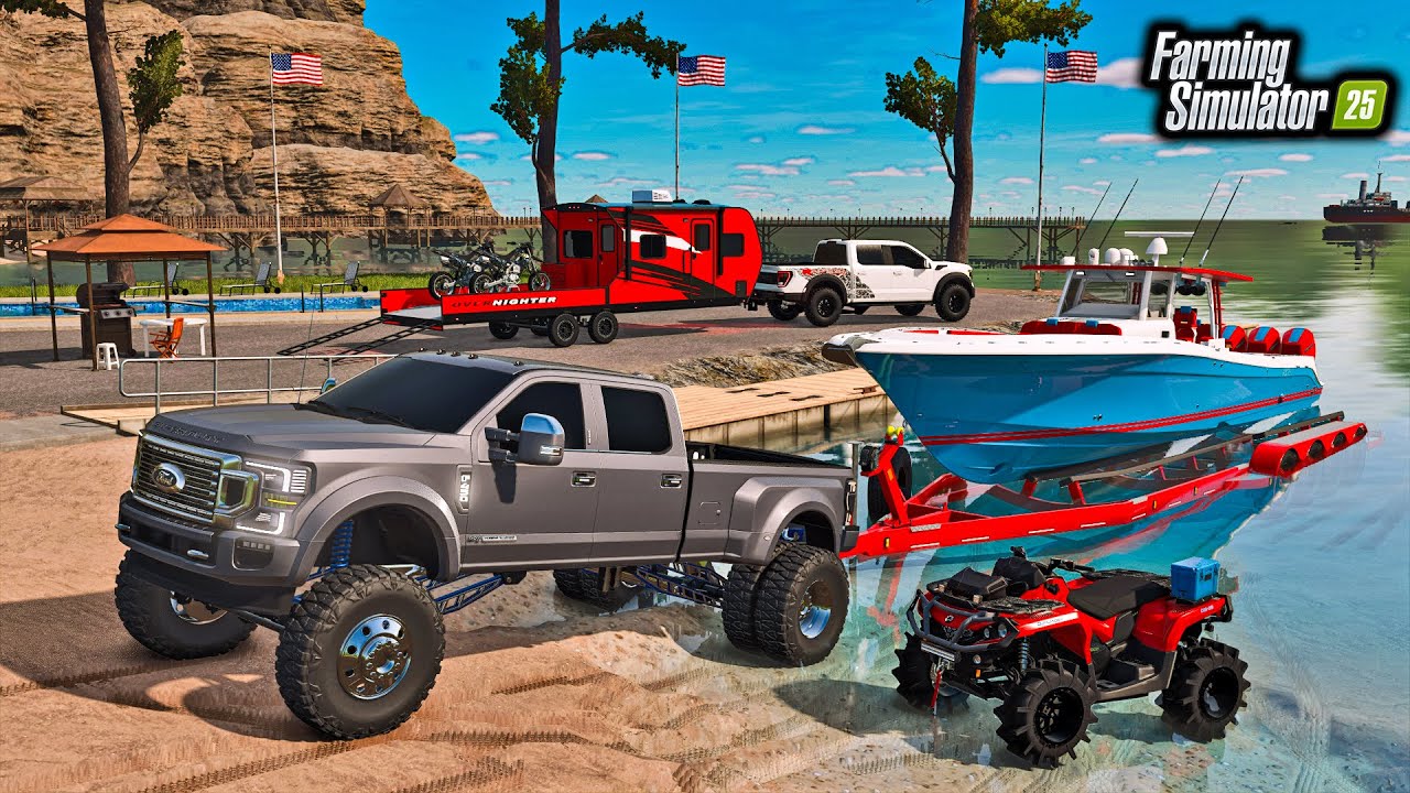 MILLIONAIRES GO JULY 4TH CAMPING! (BOATS, TRUCKS, FOUR WHEELER) | FS25