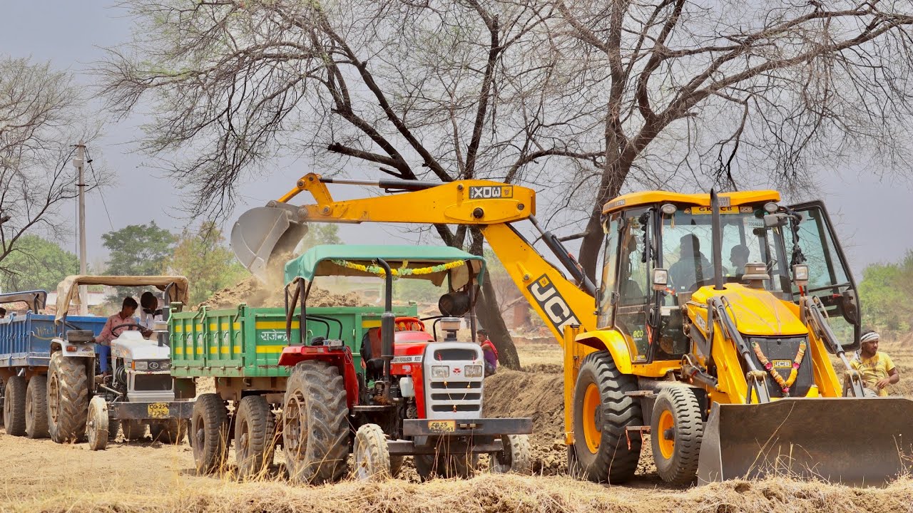 JCB 3DX Loading Mud in Truck and Tractor | Tata Truck | MF 9000 | Powertrac Euro 45 | Eicher 485