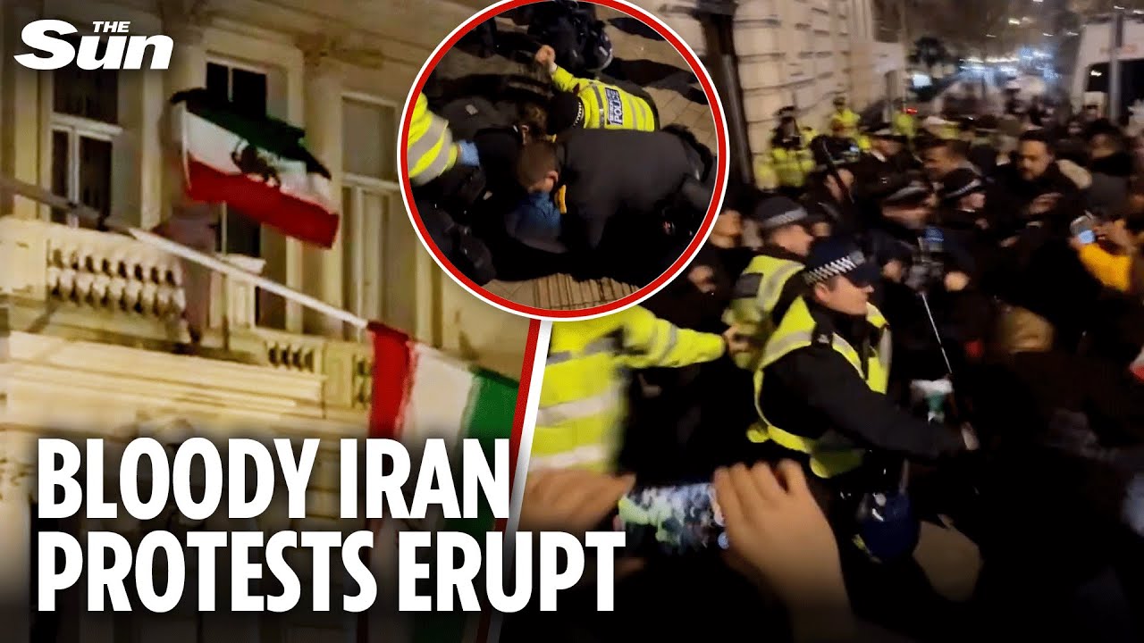 Protesters injured in VIOLENT clashes with cops outside Iranian embassy in London