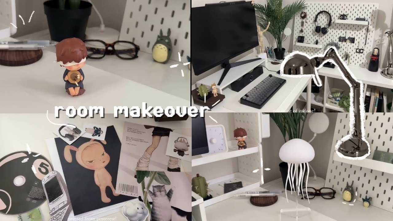 aesthetic pinterest inspired room makeover ᯓ★ˎˊ˗ | ikea, pegboard, unboxing, hirono, new furniture☁️