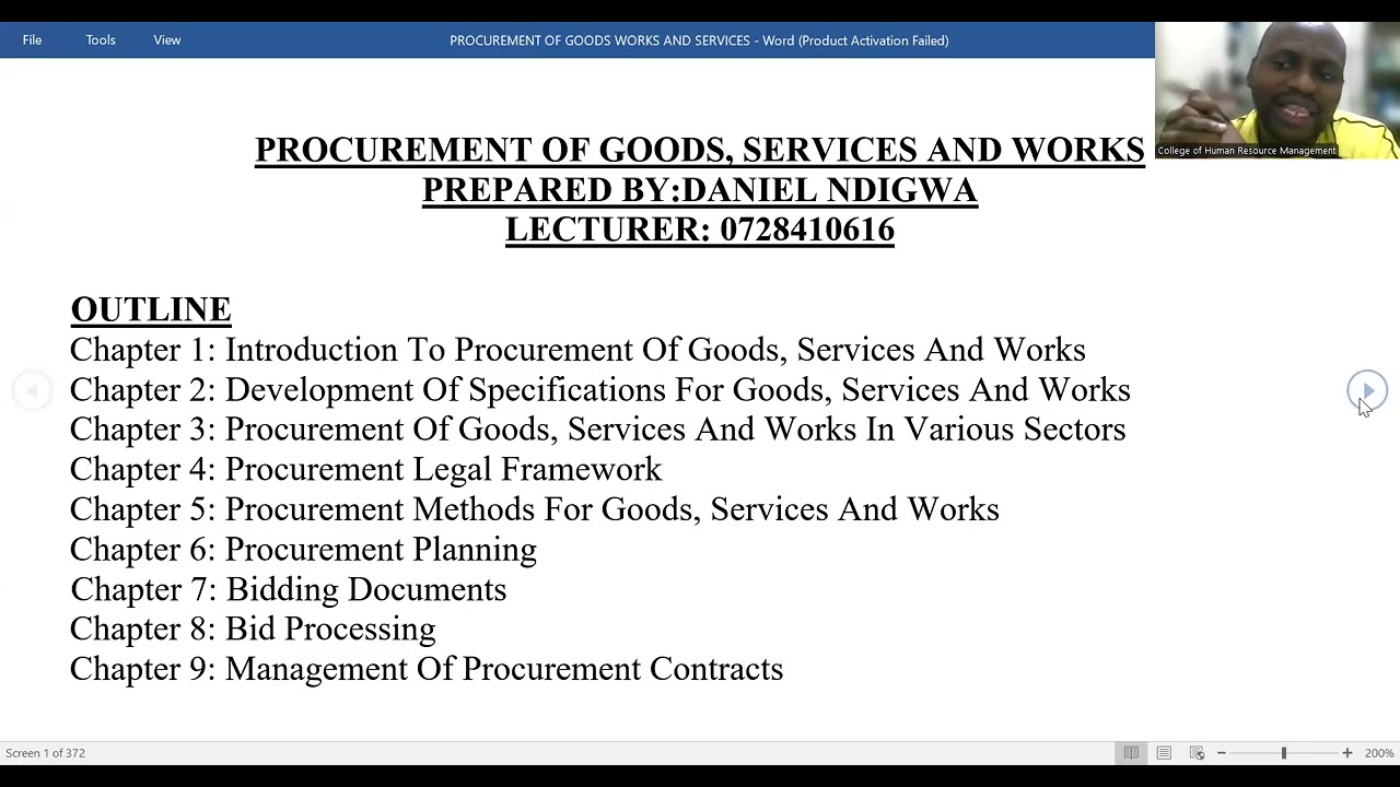 Lecture 01- Introduction to procurement of goods, services and works