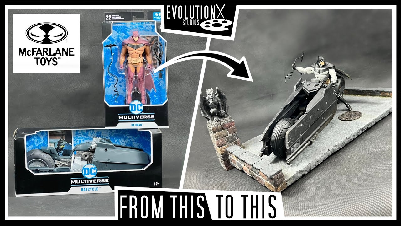 Custom McFarlane WhiteKnight Batman & Batcycle Diorama