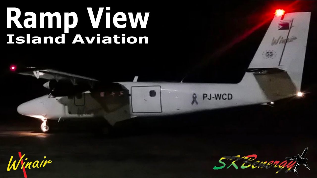 Up Close !!! Winair Twin Otter engine start and night departure from St. Kitts (Ramp View)